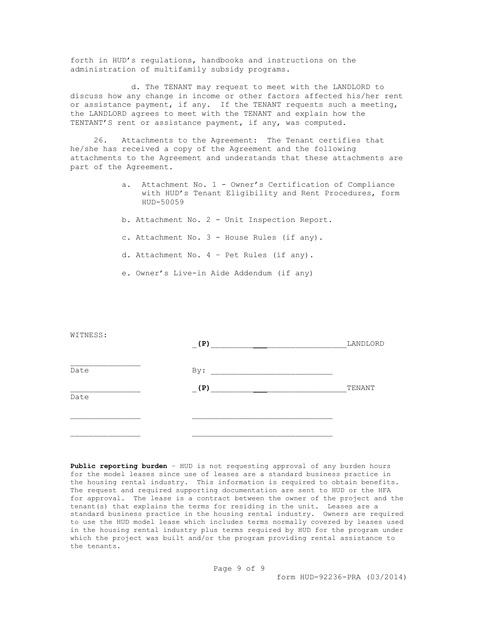 Form HUD-92236-PRA Exhibit 11 811 Project Rental Assistance Demonstration Lease Supportive Housing for Persons With Disabilities, Page 9