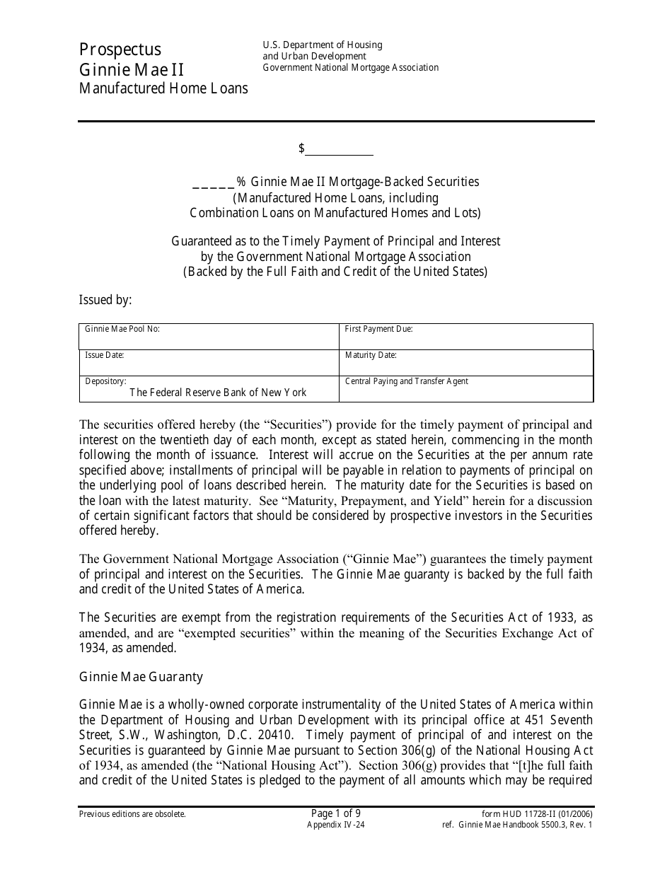 Form HUD-11728-II Prospectus Ginnie Mae II Manufactured Home Loans, Page 1