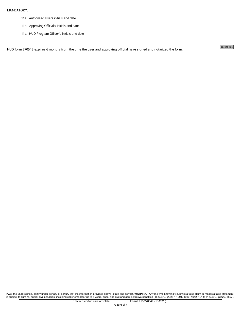 Form HUD-27054E Eloccs Access Authorization Form, Page 4