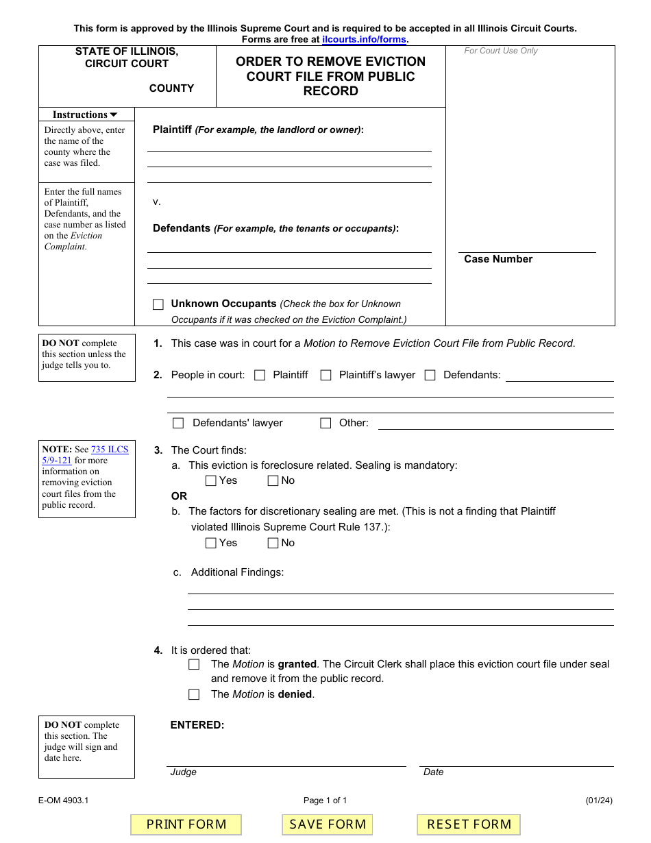 Form E-OM4903.1 Order to Remove Eviction Court File From Public Record - Illinois, Page 1