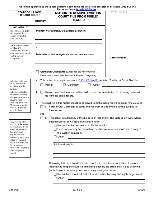 Form E-M4902.1 Motion to Remove Eviction Court File From Public Record - Illinois