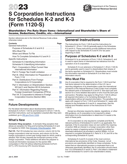 IRS Form 1120-S Schedule K-2, K-3 2023 Printable Pdf