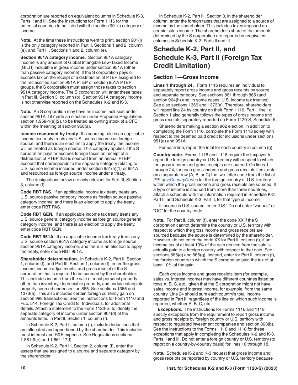 Instructions for IRS Form 1120-S Schedule K-2, K-3, Page 10