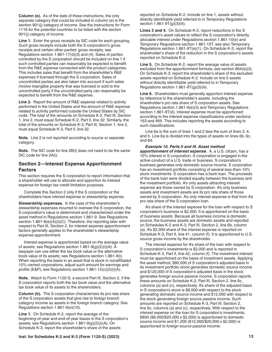 Instructions for IRS Form 1120-S Schedule K-2, K-3, Page 13