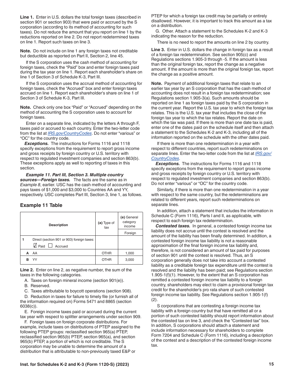 Instructions for IRS Form 1120-S Schedule K-2, K-3, Page 15