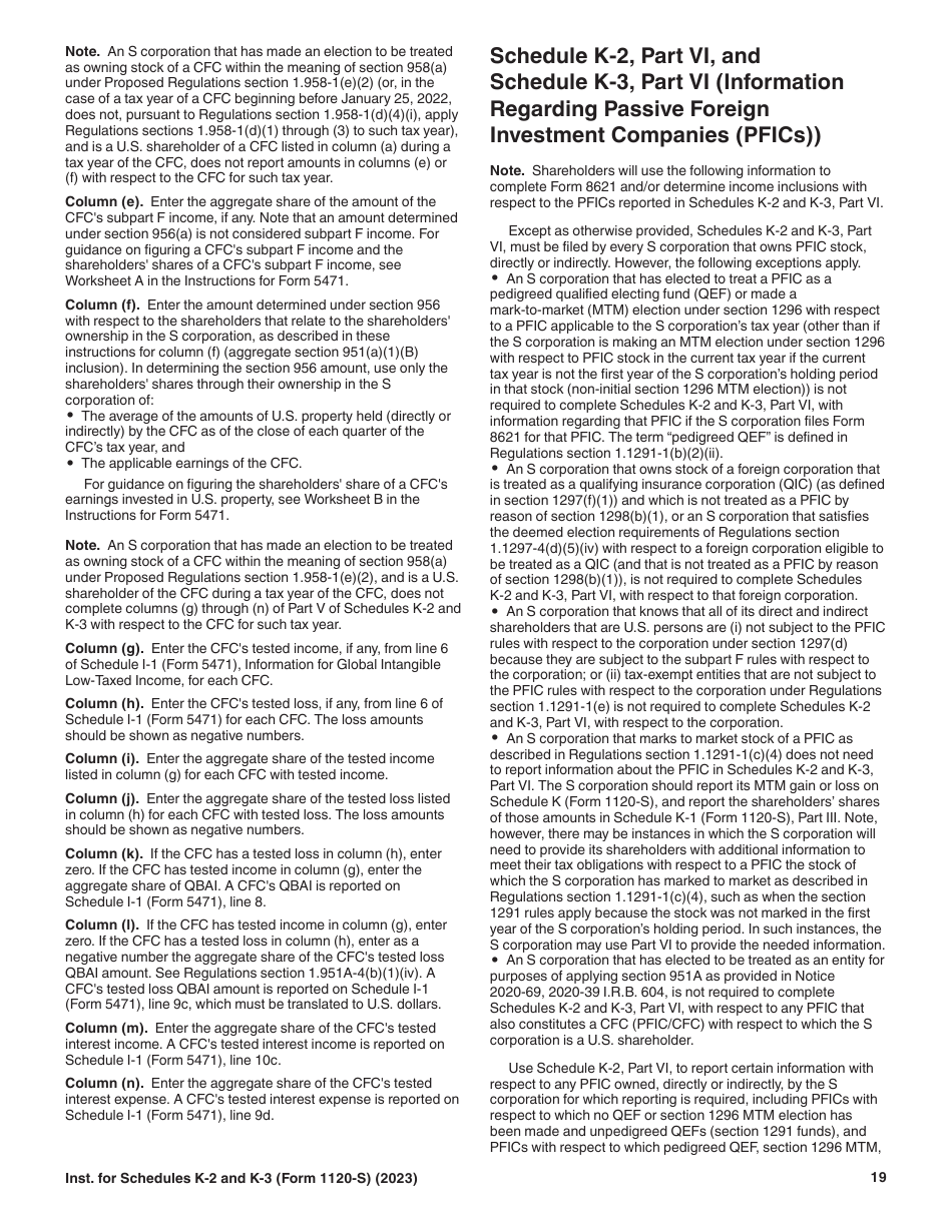Instructions for IRS Form 1120-S Schedule K-2, K-3, Page 19