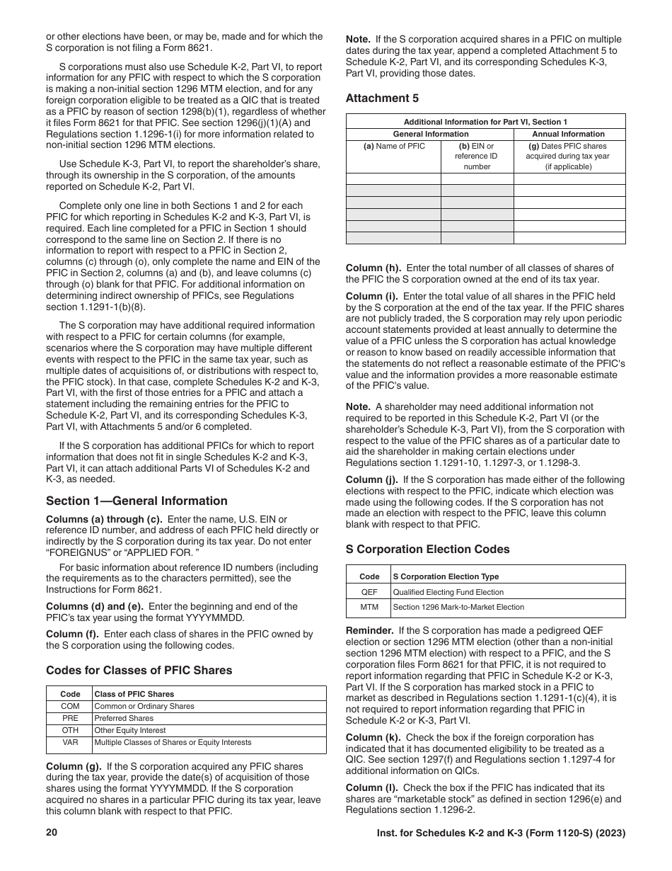 Instructions for IRS Form 1120-S Schedule K-2, K-3, Page 20