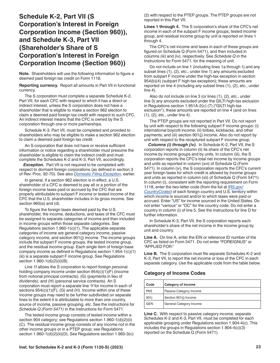 Instructions for IRS Form 1120-S Schedule K-2, K-3, Page 23