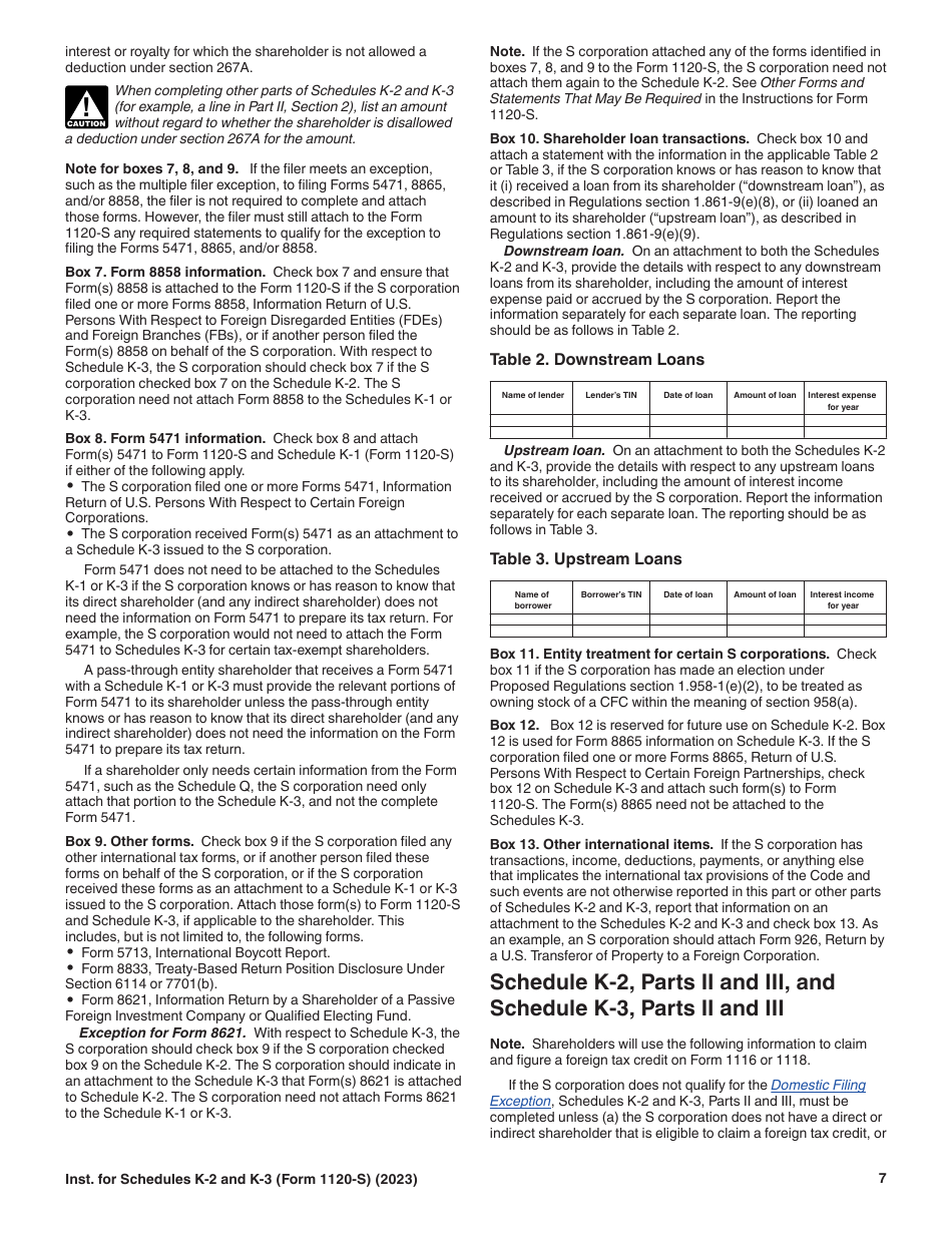 Instructions for IRS Form 1120-S Schedule K-2, K-3, Page 7