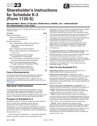 Document preview: Instructions for IRS Form 1120-S Schedule K-3 Shareholder's Share of Income, Deductions, Credits, Etc. - International (For Shareholder's Use Only), 2023