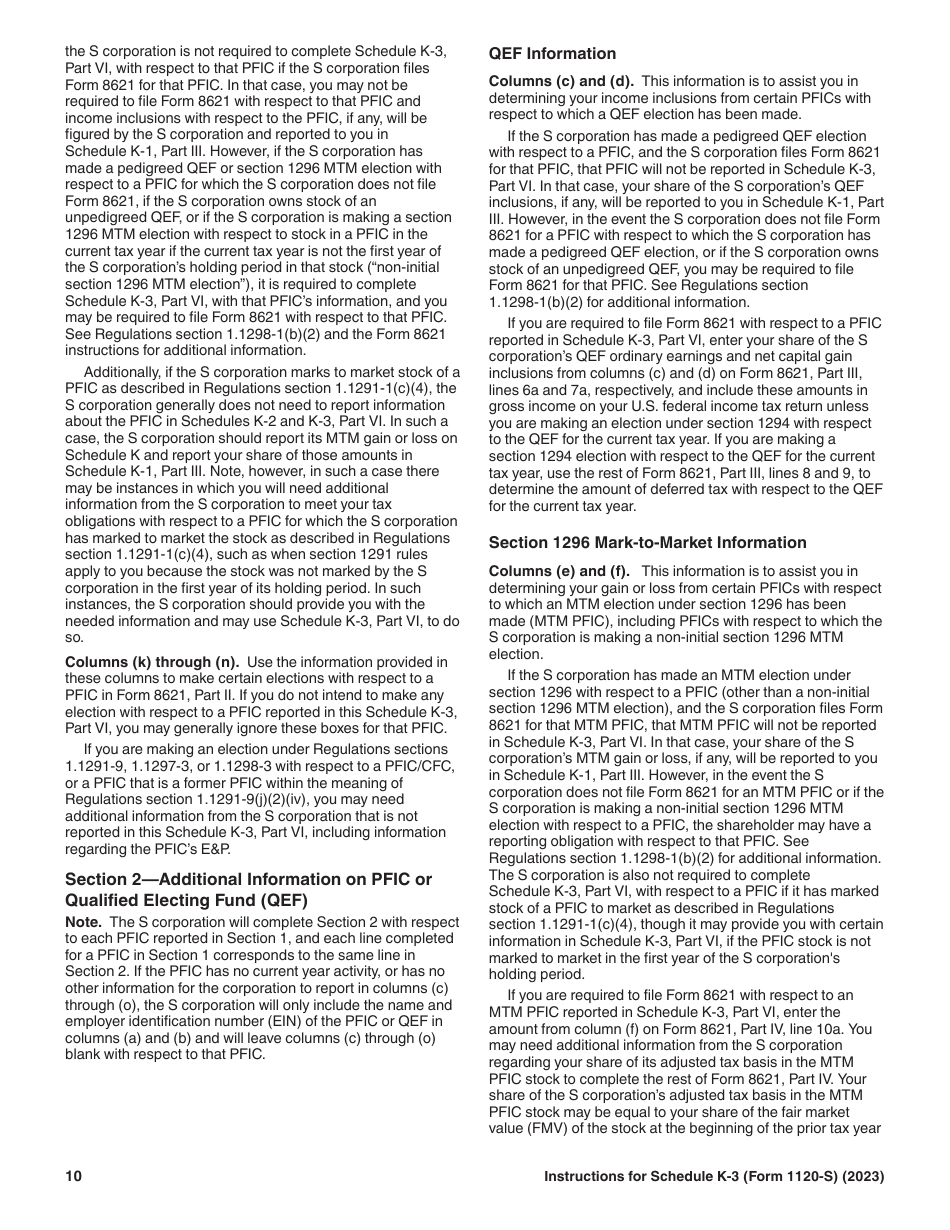 Instructions for IRS Form 1120-S Schedule K-3 Shareholders Share of Income, Deductions, Credits, Etc. - International (For Shareholders Use Only), Page 10