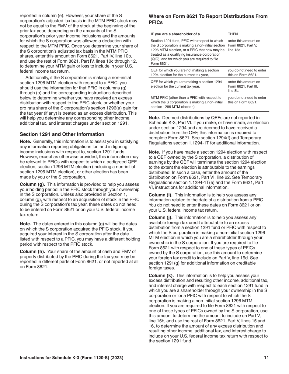 Instructions for IRS Form 1120-S Schedule K-3 Shareholders Share of Income, Deductions, Credits, Etc. - International (For Shareholders Use Only), Page 11