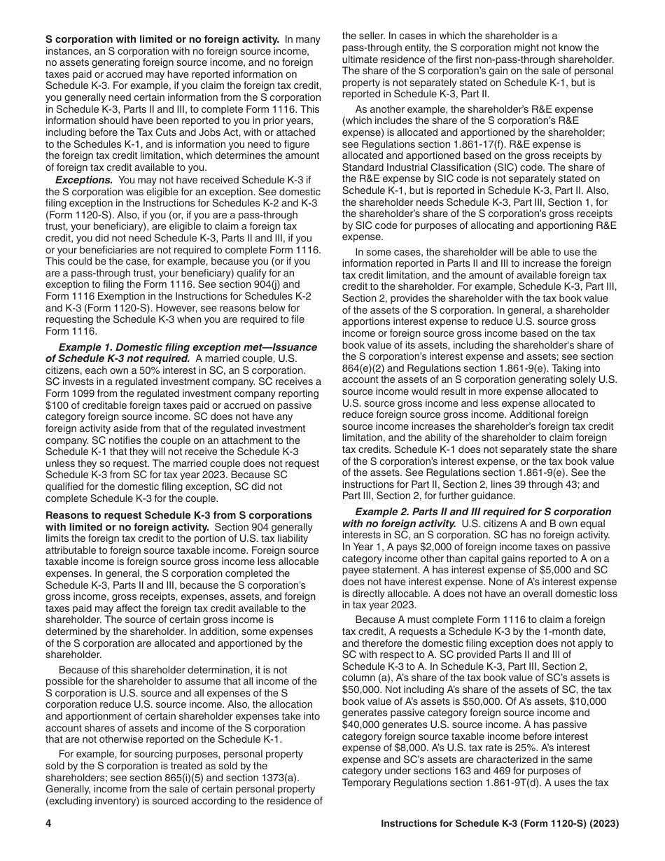 Instructions for IRS Form 1120-S Schedule K-3 Shareholders Share of Income, Deductions, Credits, Etc. - International (For Shareholders Use Only), Page 4