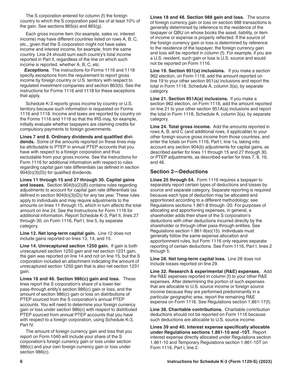 Instructions for IRS Form 1120-S Schedule K-3 Shareholders Share of Income, Deductions, Credits, Etc. - International (For Shareholders Use Only), Page 6