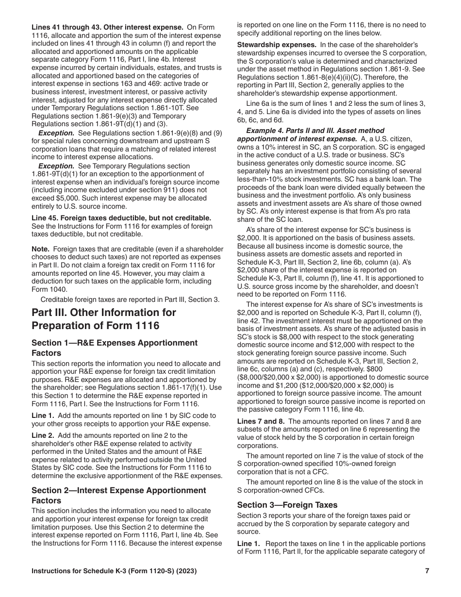 Instructions for IRS Form 1120-S Schedule K-3 Shareholders Share of Income, Deductions, Credits, Etc. - International (For Shareholders Use Only), Page 7