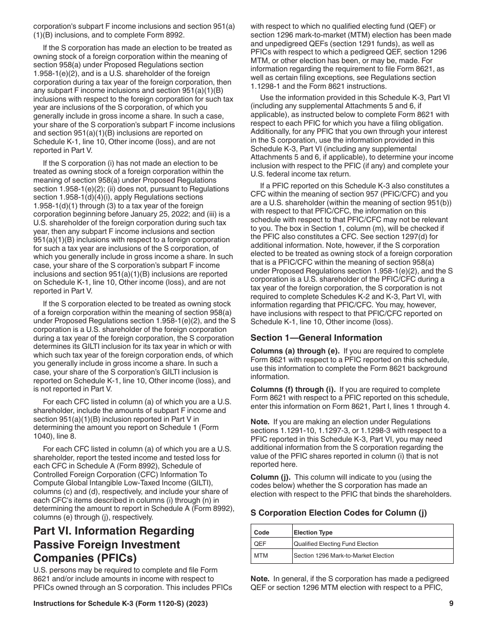 Instructions for IRS Form 1120-S Schedule K-3 Shareholders Share of Income, Deductions, Credits, Etc. - International (For Shareholders Use Only), Page 9