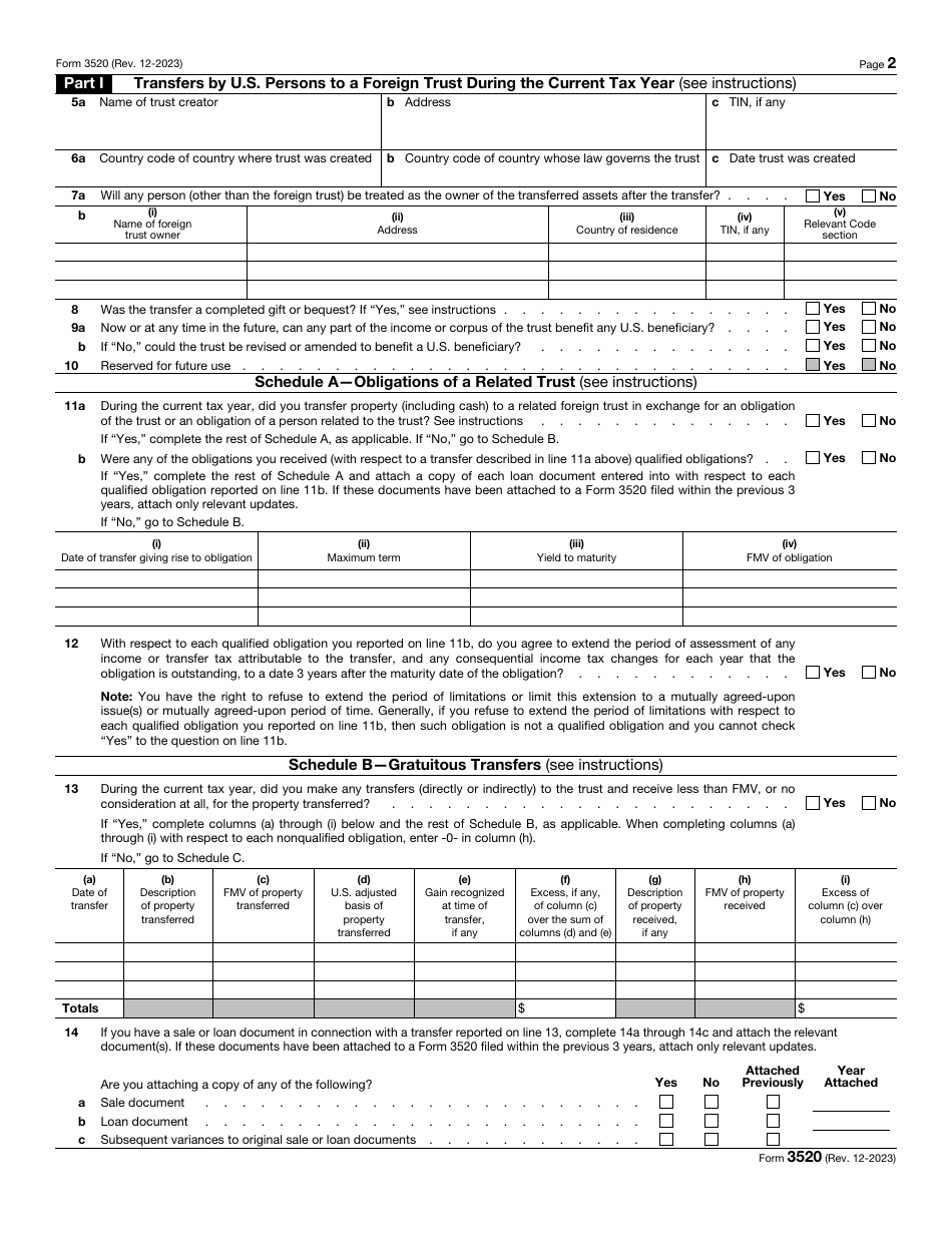 IRS Form 3520 Download Fillable PDF or Fill Online Annual Return to ...