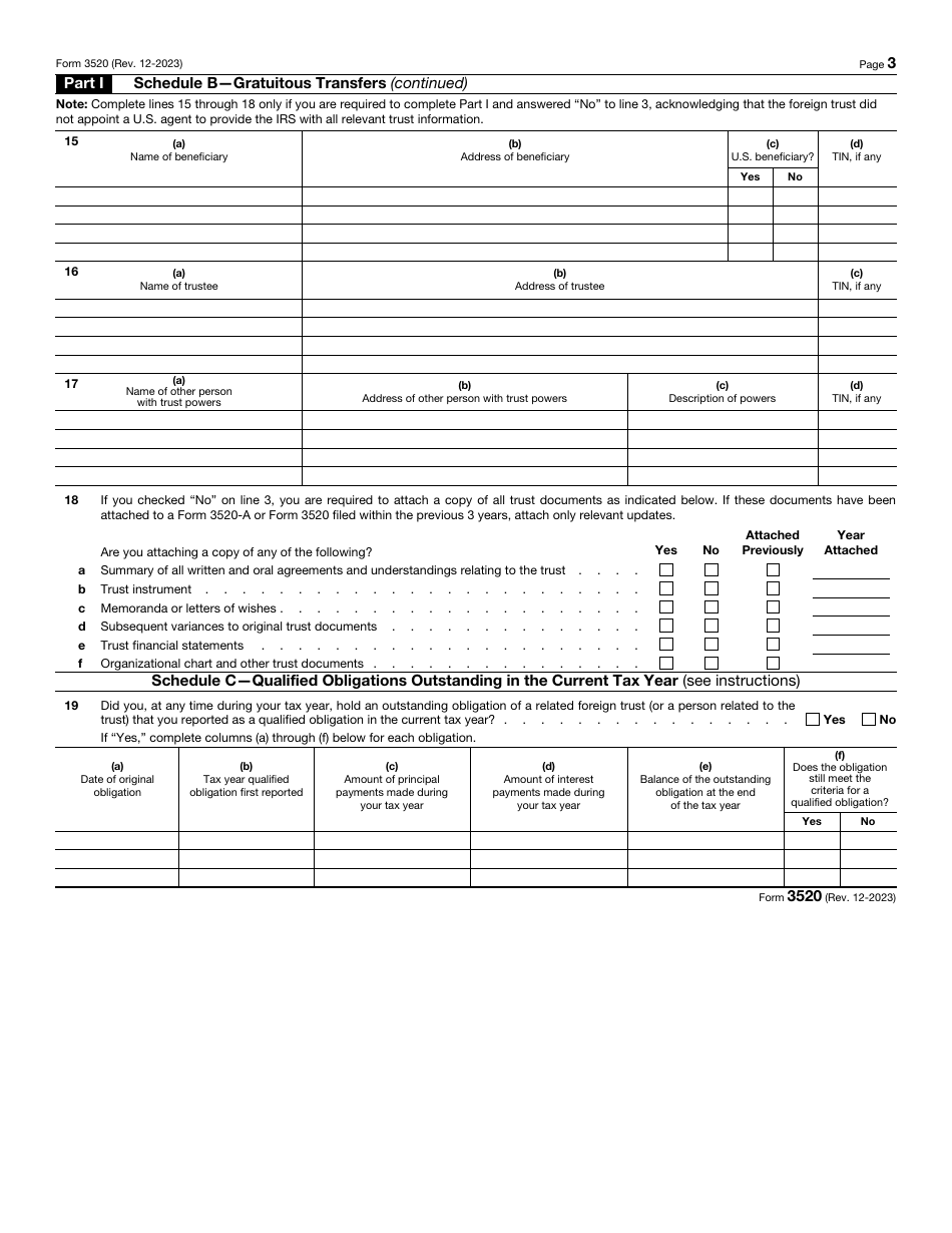 IRS Form 3520 Annual Return to Report Transactions With Foreign Trusts and Receipt of Certain Foreign Gifts, Page 3