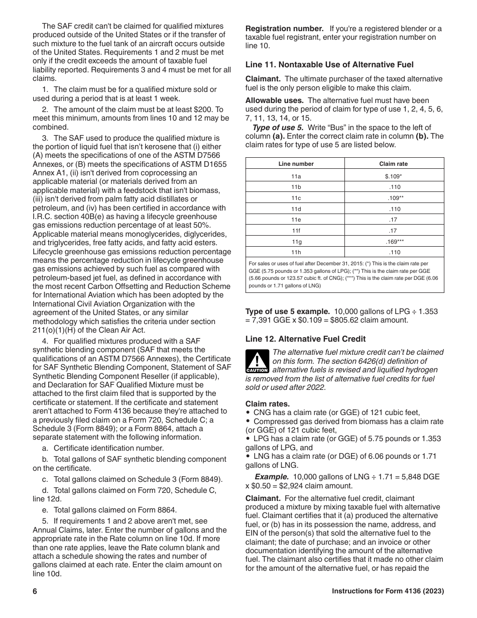 Instructions for IRS Form 4136 Credit for Federal Tax Paid on Fuels, Page 6