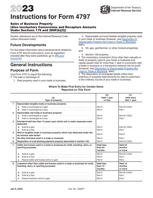 Instructions for IRS Form 4797 Sales of Business Property, 2023