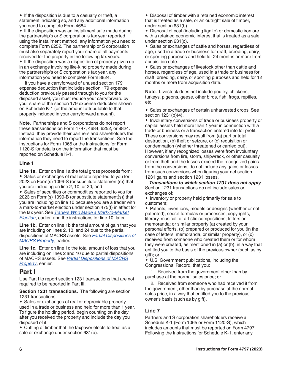 Instructions for IRS Form 4797 Sales of Business Property, Page 6