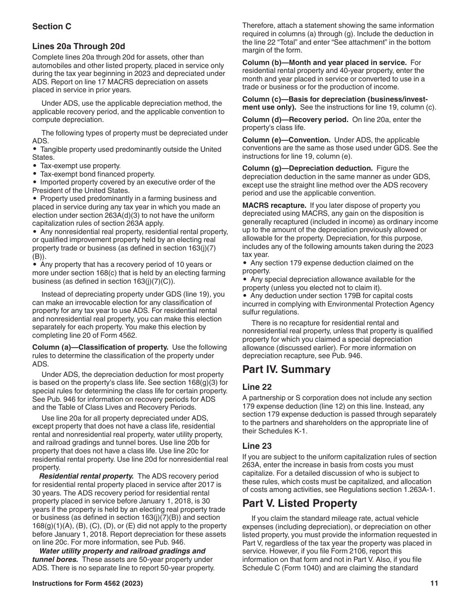 Instructions for IRS Form 4562 Depreciation and Amortization (Including Information on Listed Property), Page 11