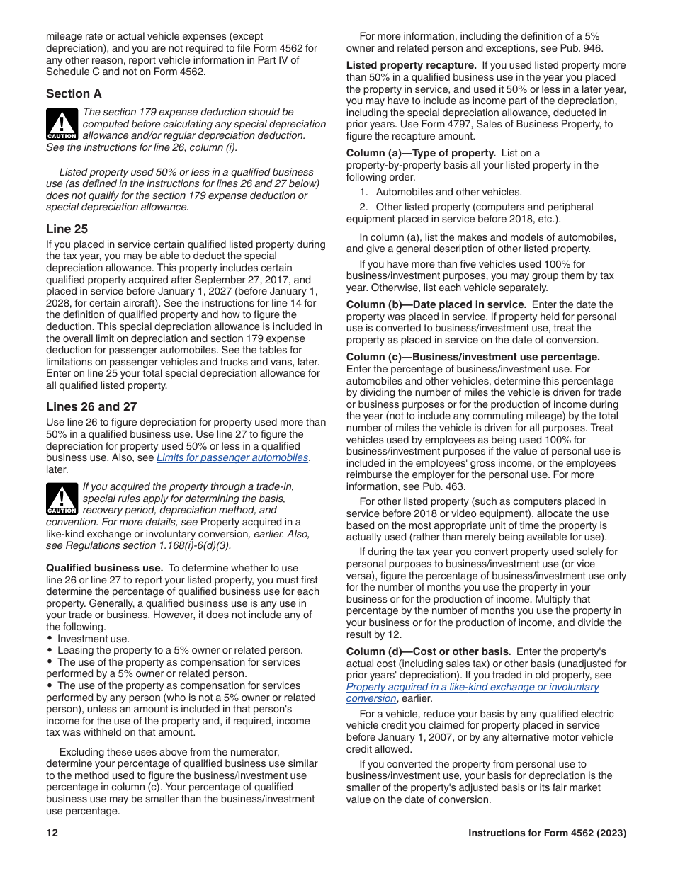 Instructions for IRS Form 4562 Depreciation and Amortization (Including Information on Listed Property), Page 12