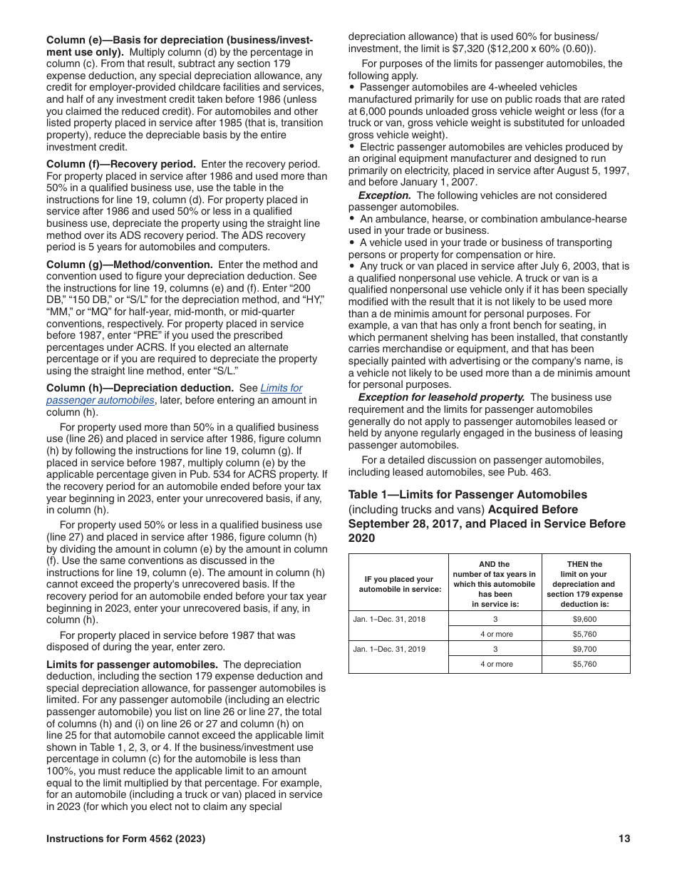 Instructions for IRS Form 4562 Depreciation and Amortization (Including Information on Listed Property), Page 13