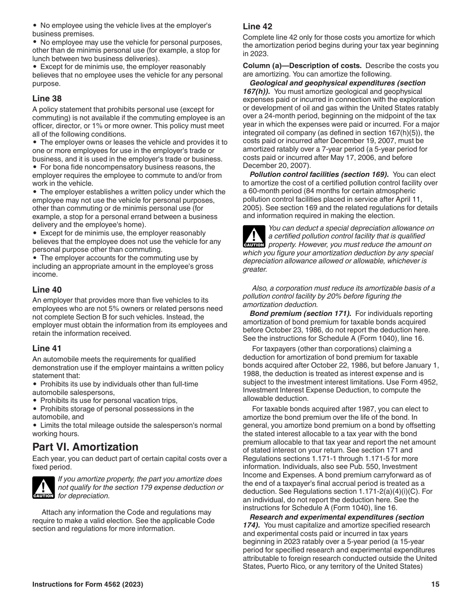 Instructions for IRS Form 4562 Depreciation and Amortization (Including Information on Listed Property), Page 15