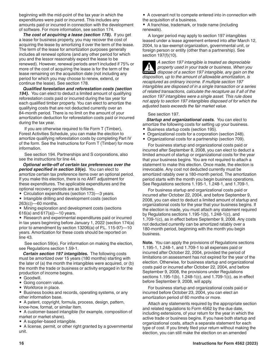 Instructions for IRS Form 4562 Depreciation and Amortization (Including Information on Listed Property), Page 16
