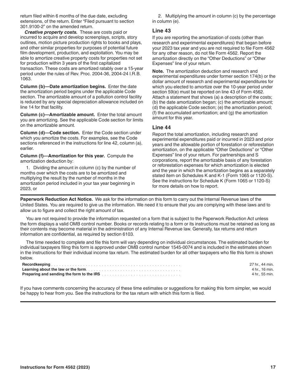 Instructions for IRS Form 4562 Depreciation and Amortization (Including Information on Listed Property), Page 17
