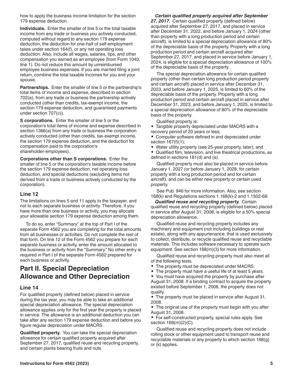 Instructions for IRS Form 4562 Depreciation and Amortization (Including Information on Listed Property), Page 5