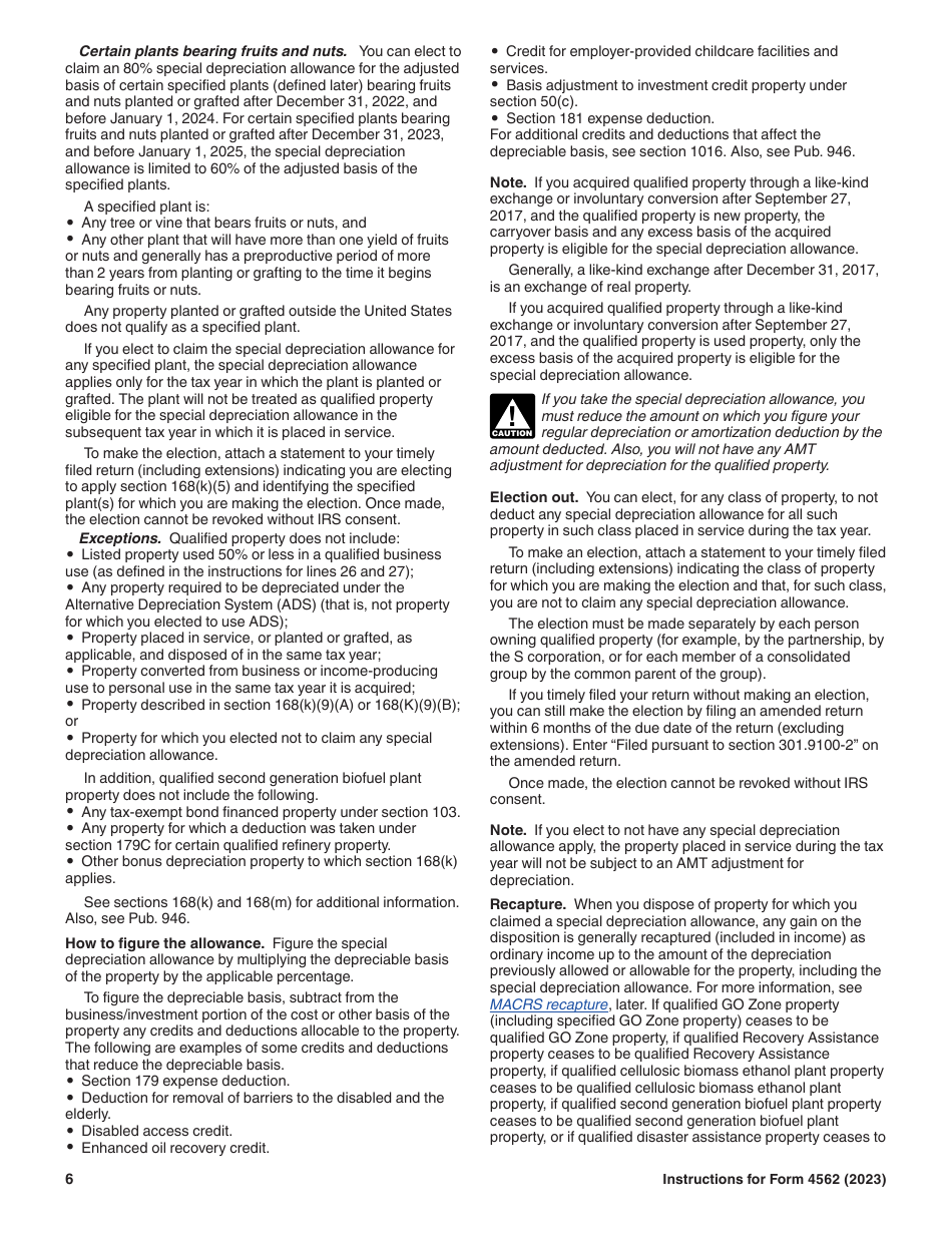 Instructions for IRS Form 4562 Depreciation and Amortization (Including Information on Listed Property), Page 6