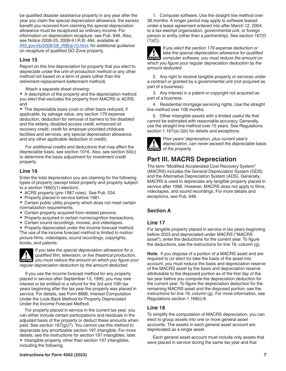 Instructions for IRS Form 4562 Depreciation and Amortization (Including Information on Listed Property), Page 7
