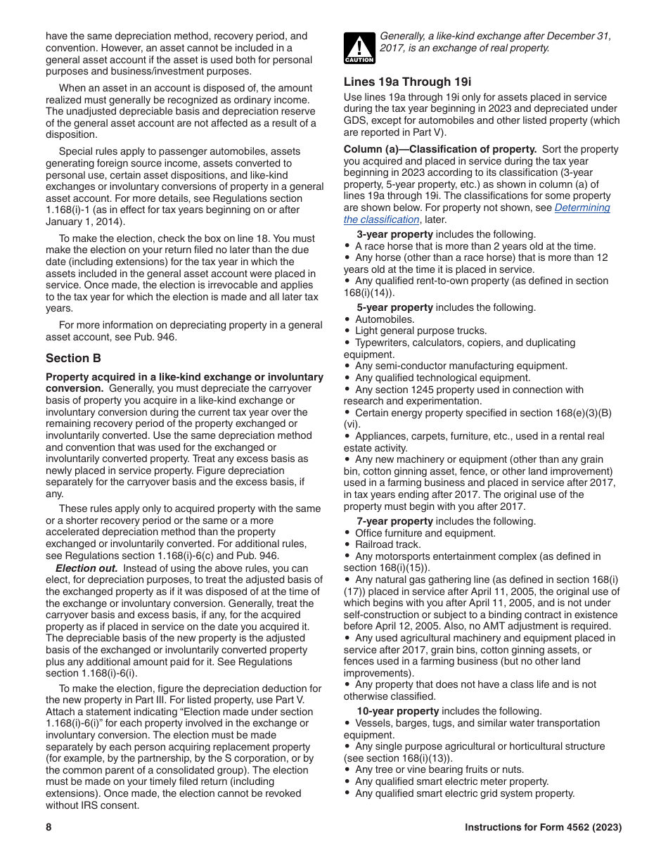 Instructions for IRS Form 4562 Depreciation and Amortization (Including Information on Listed Property), Page 8
