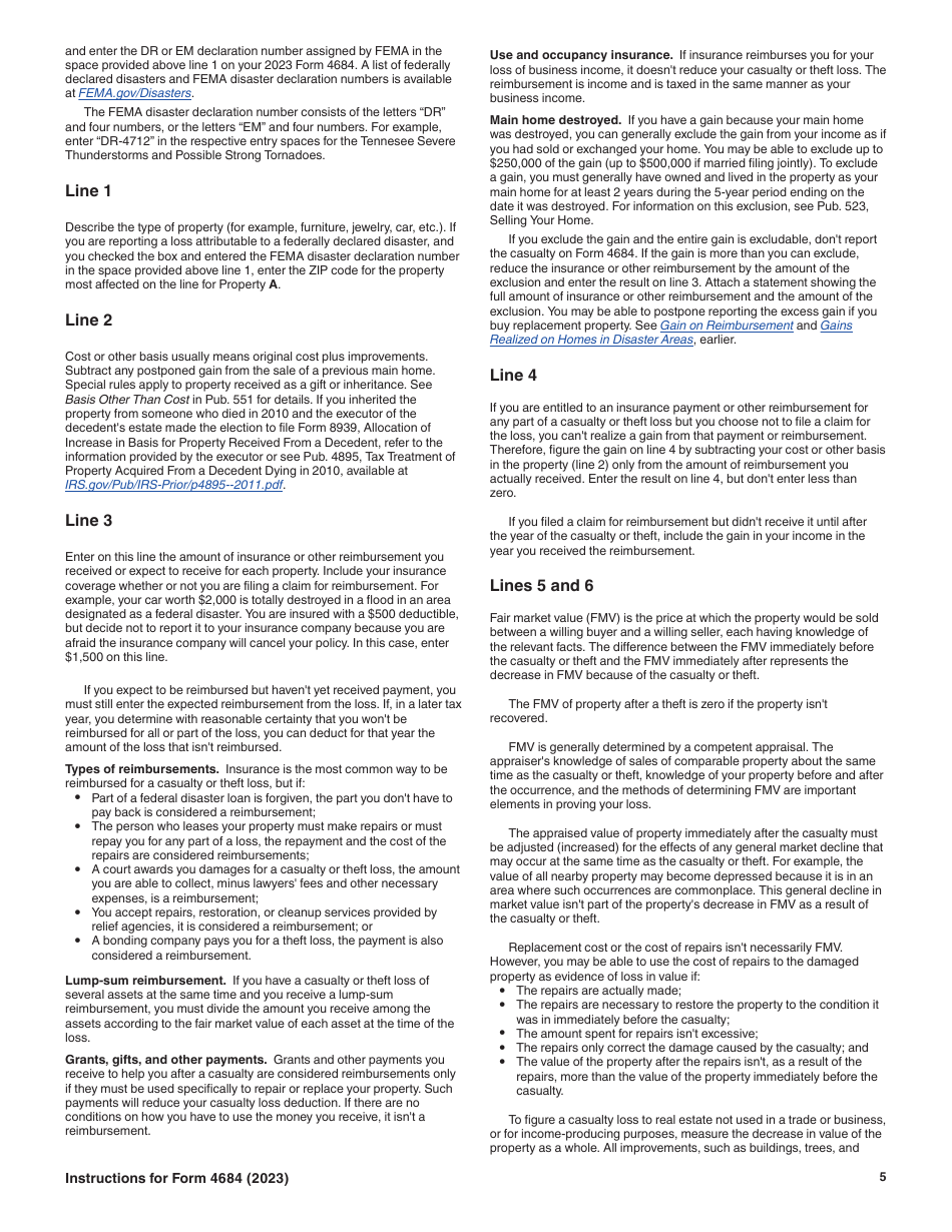 Instructions for IRS Form 4684 Casualties and Thefts, Page 5