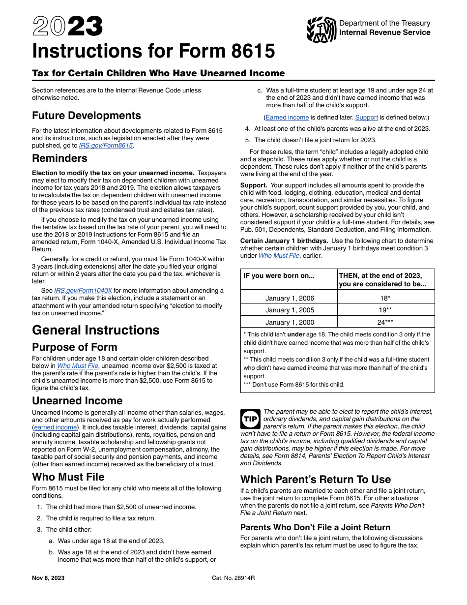 Download Instructions for IRS Form 8615 Tax for Certain Children Who ...