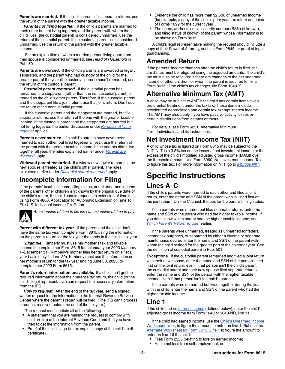 Instructions for IRS Form 8615 Tax for Certain Children Who Have Unearned Income, Page 2