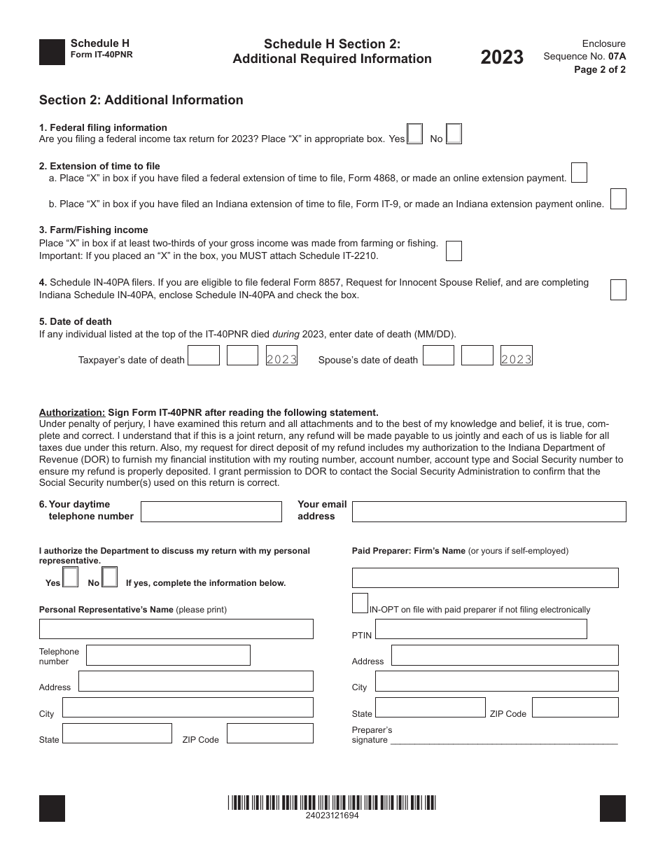 Form It 40pnr State Form 54035 Schedule H Download Fillable Pdf Or