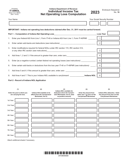 Form IT-40NOL (State Form 46004) 2023 Printable Pdf