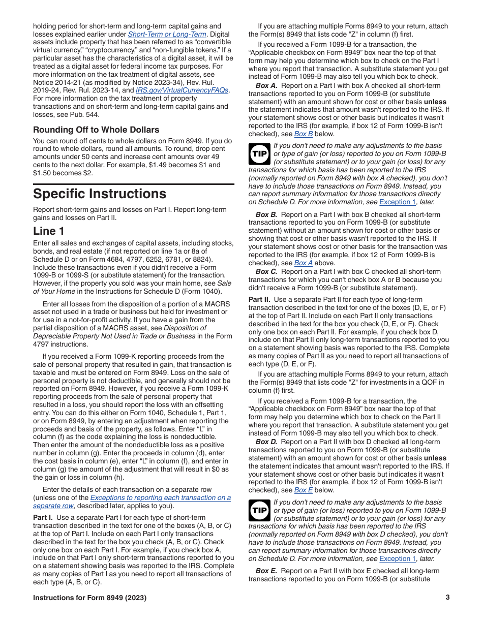 Download Instructions For IRS Form 8949 Sales And Other Dispositions Of ...