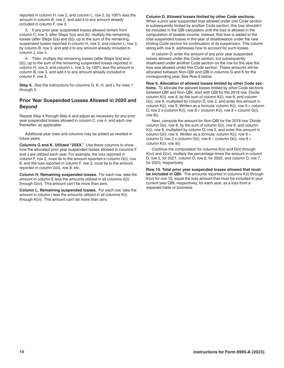 Instructions for IRS Form 8995-A Deduction for Qualified Business Income, Page 10