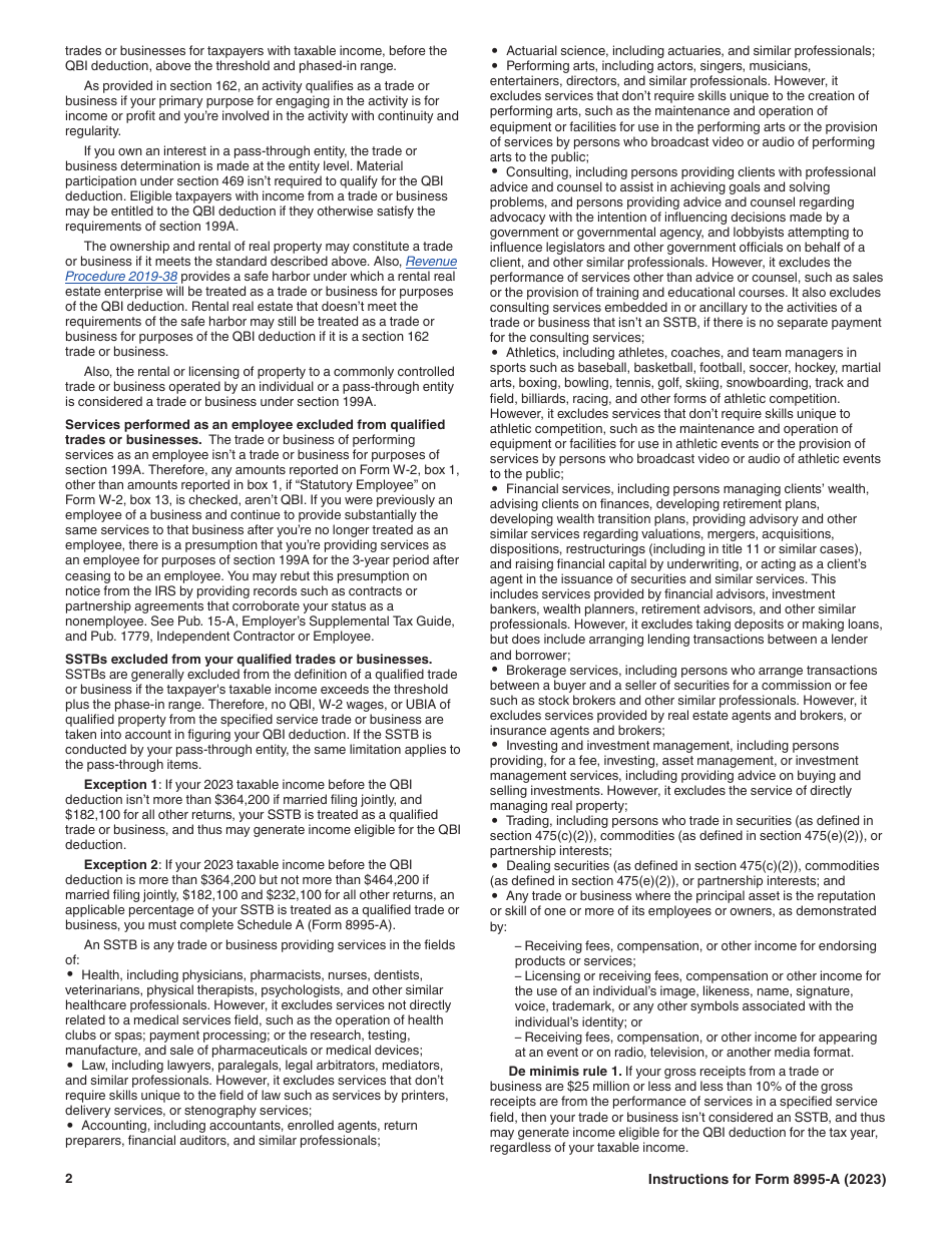 Instructions for IRS Form 8995-A Deduction for Qualified Business Income, Page 2