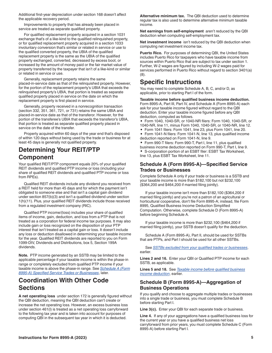 Instructions for IRS Form 8995-A Deduction for Qualified Business Income, Page 5