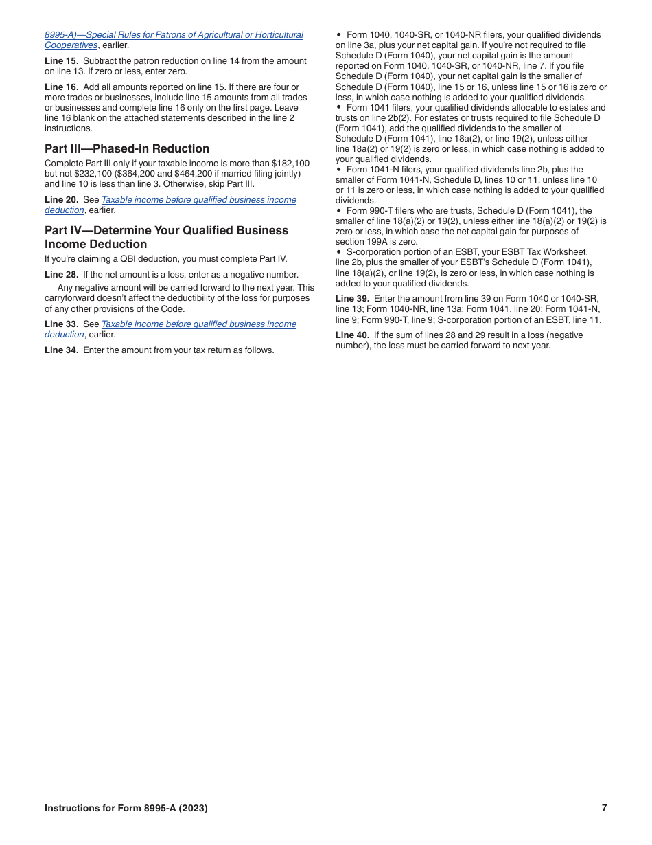 Instructions for IRS Form 8995-A Deduction for Qualified Business Income, Page 7