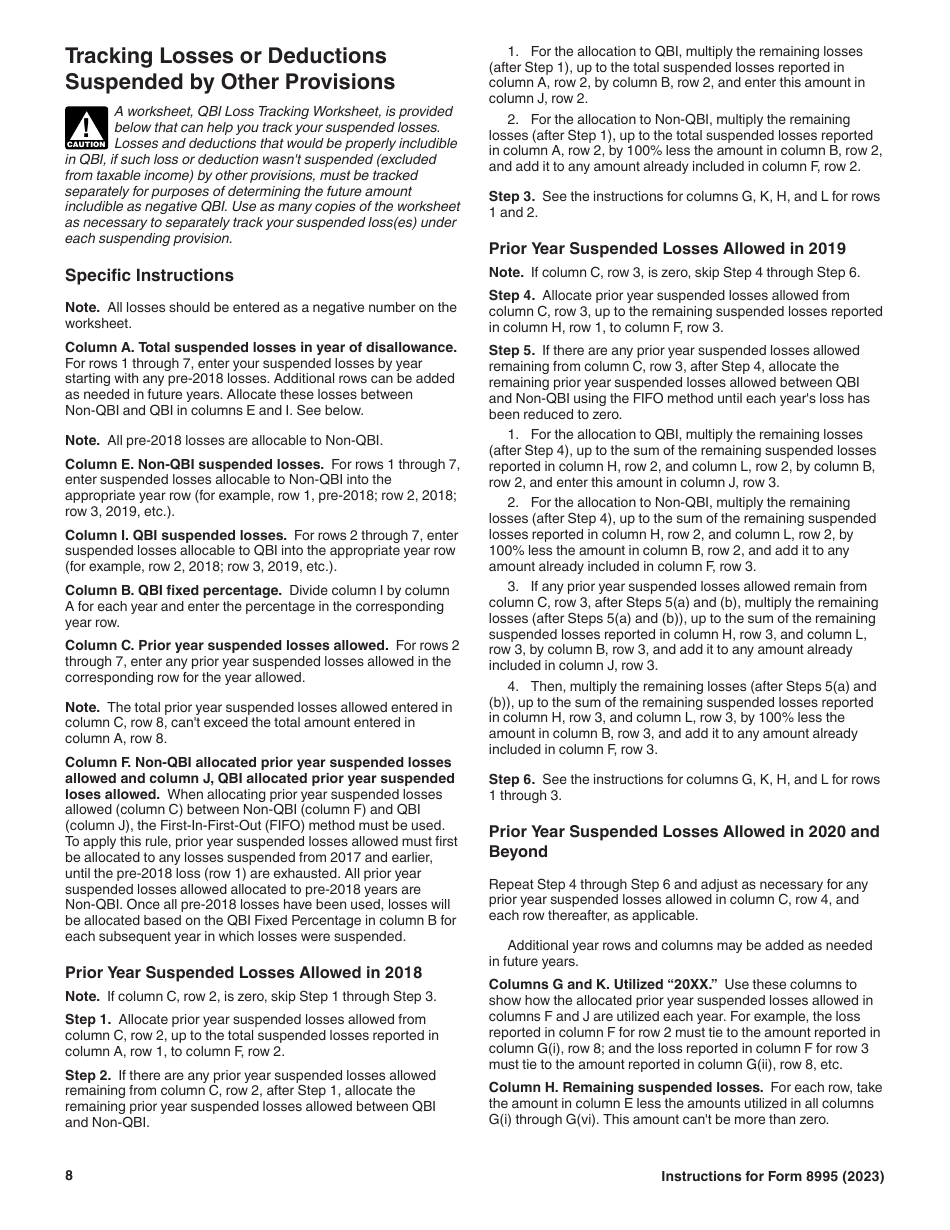 Instructions for IRS Form 8995 Qualified Business Income Deduction Simplified Computation, Page 8