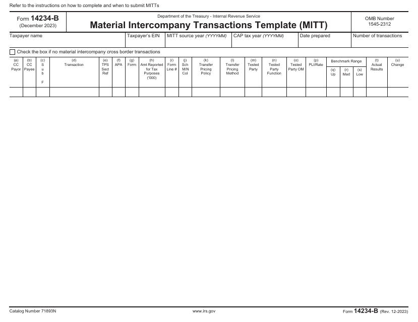 IRS Form 14234-B Material Intercompany Transactions Template (Mitt)