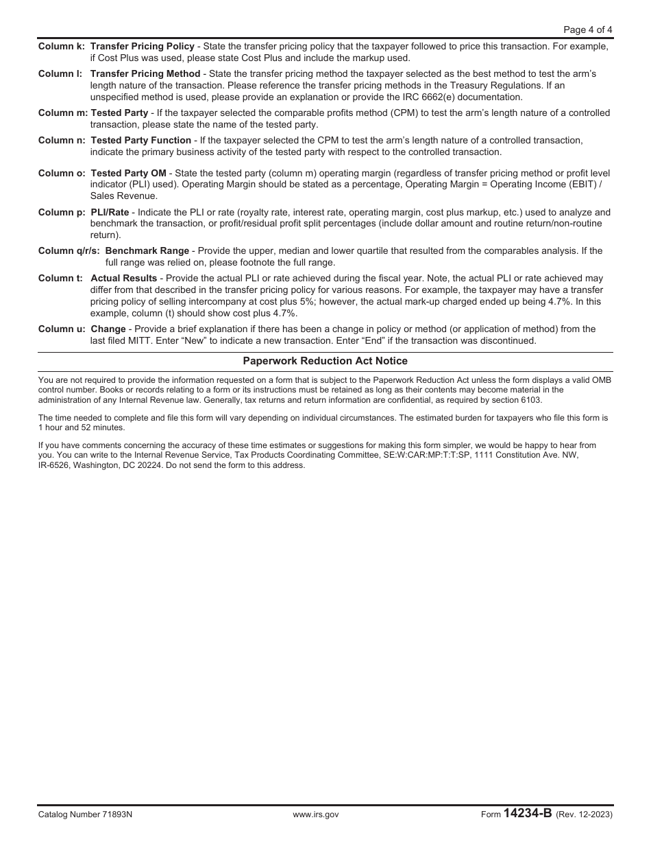 IRS Form 14234-B Material Intercompany Transactions Template (Mitt), Page 4