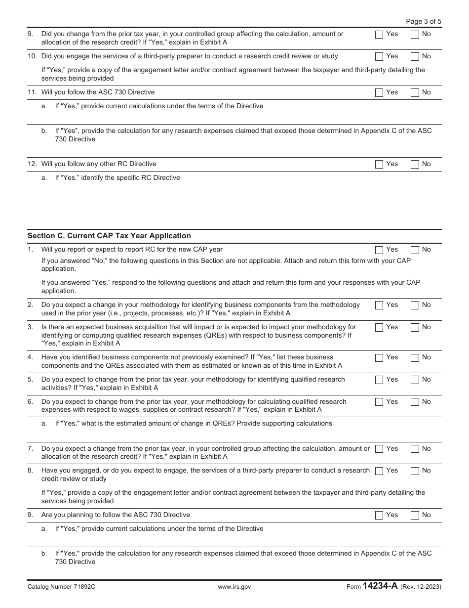 IRS Form 14234-A Compliance Assurance Process (CAP) Research Credit Questionnaire (Crcq), Page 3