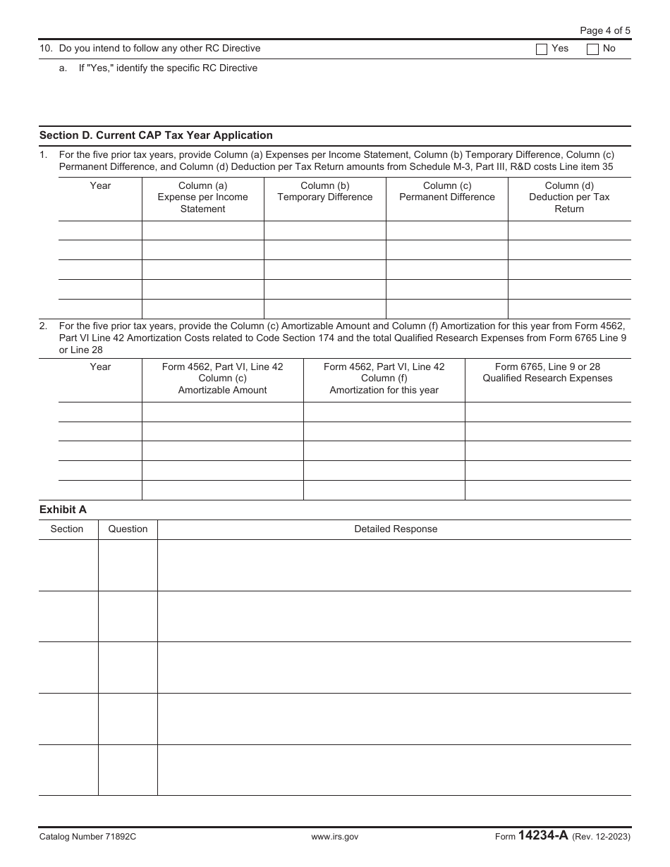 IRS Form 14234-A Compliance Assurance Process (CAP) Research Credit Questionnaire (Crcq), Page 4